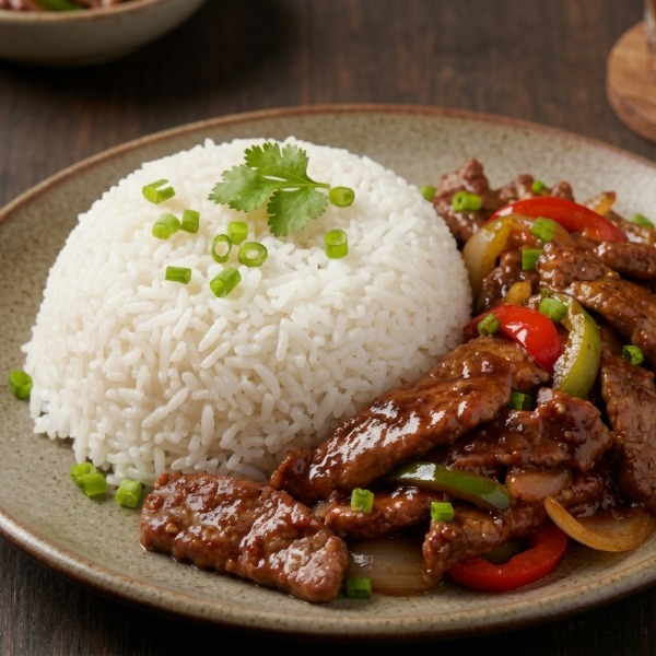 Nasi Putih Daging Smoke Blackpepper